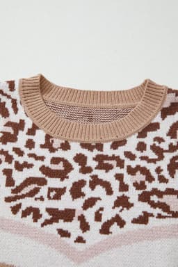 image-Straw Yellow Leopard Color Block Knit Sweater