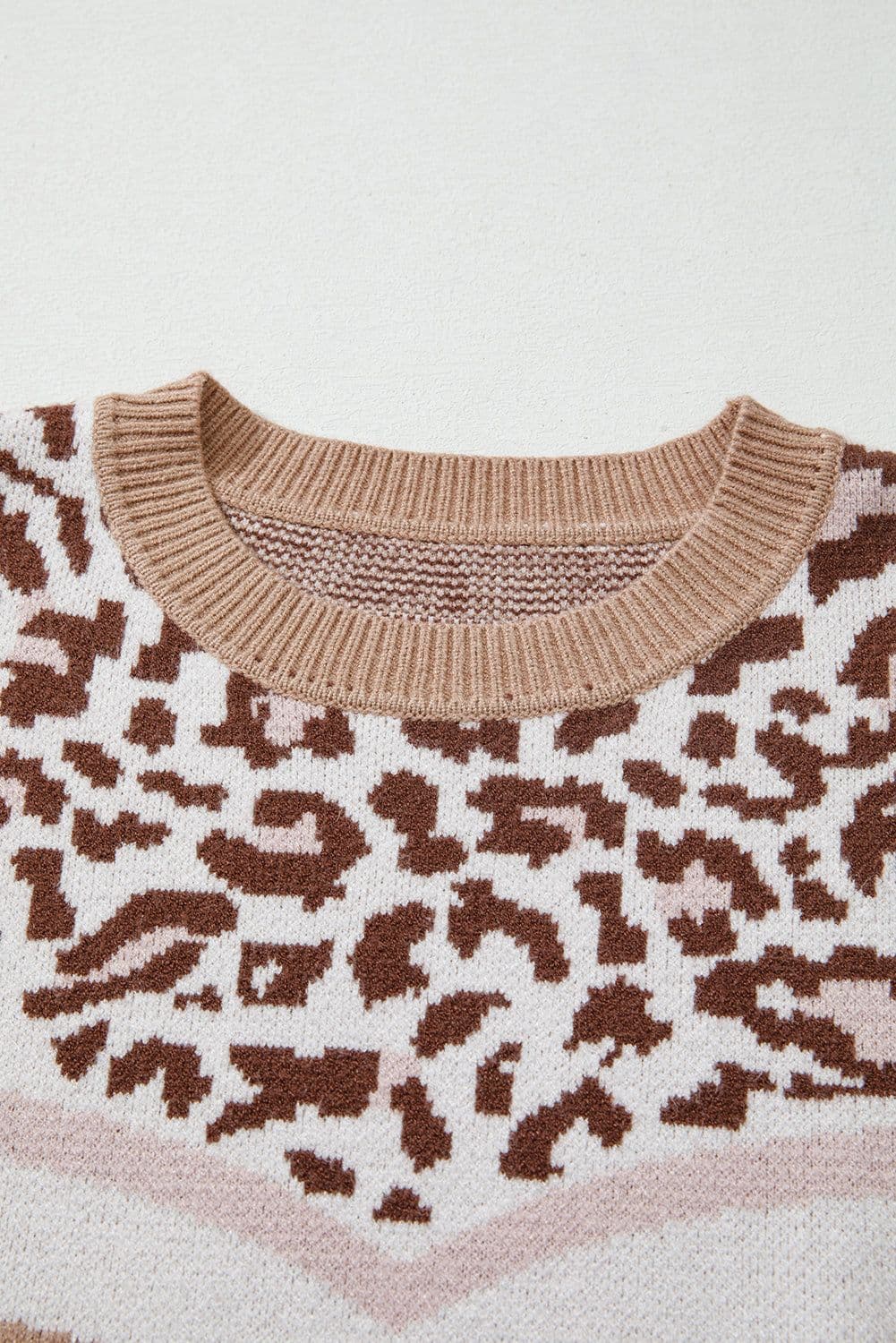 image-Straw Yellow Leopard Color Block Knit Sweater