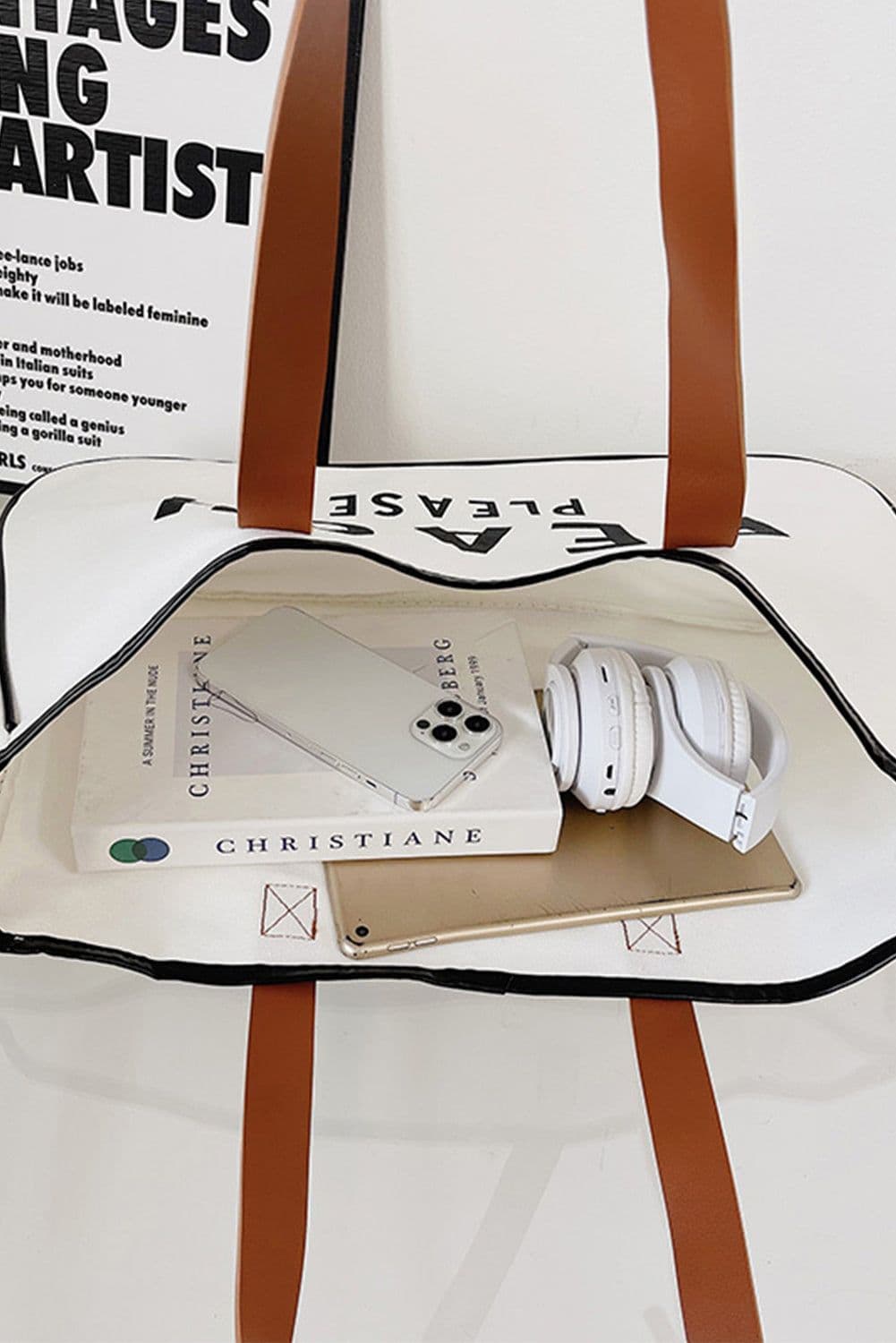 image-Beach Please Canvas Tote Bag - White Large 50cm