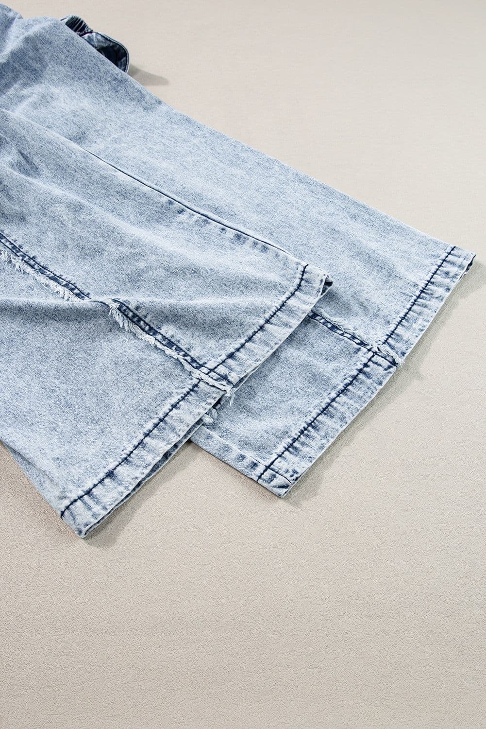 image-Beau Blue Light Wash Frayed Wide Leg Denim Overall