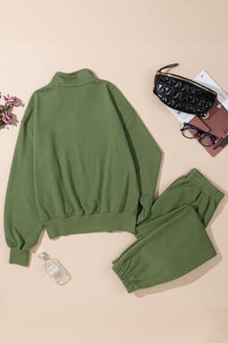 image-Vineyard Green Half Zip up Pullover Active Top and Joggers Set