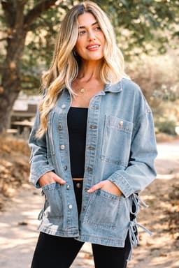 image-Beau Blue Patched Boyfriend Denim Jacket - Side Tie