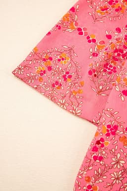 image-Rose Red Floral Print Shirt - Wide Short Sleeve Loose