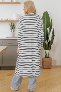 image-Black Stripe Open Front Duster Cardigan