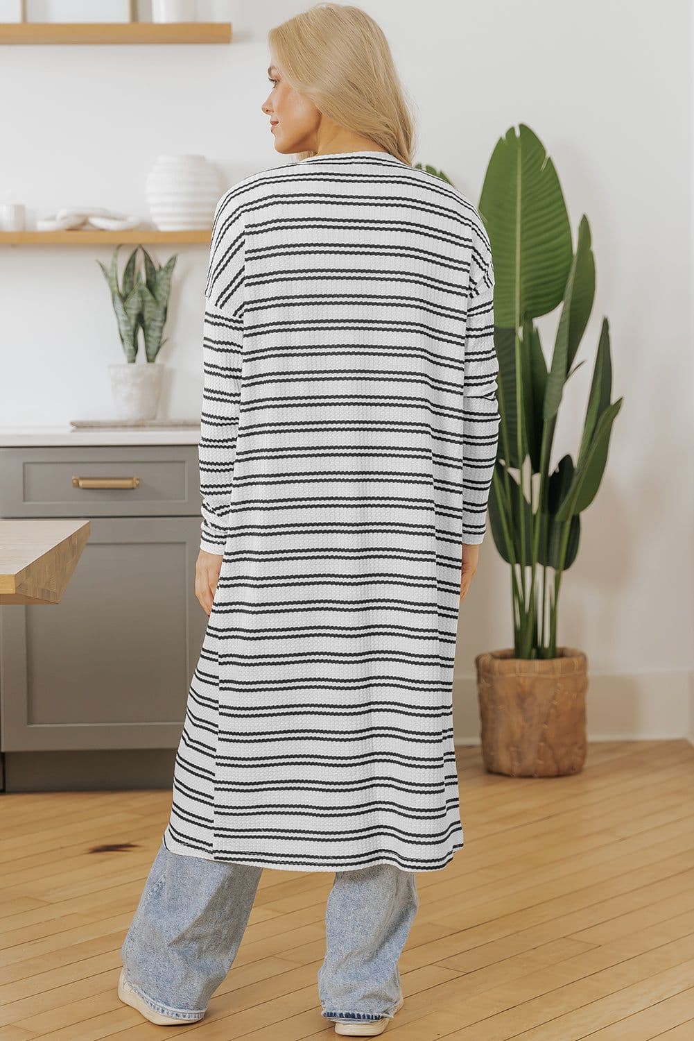 image-Black Stripe Open Front Duster Cardigan