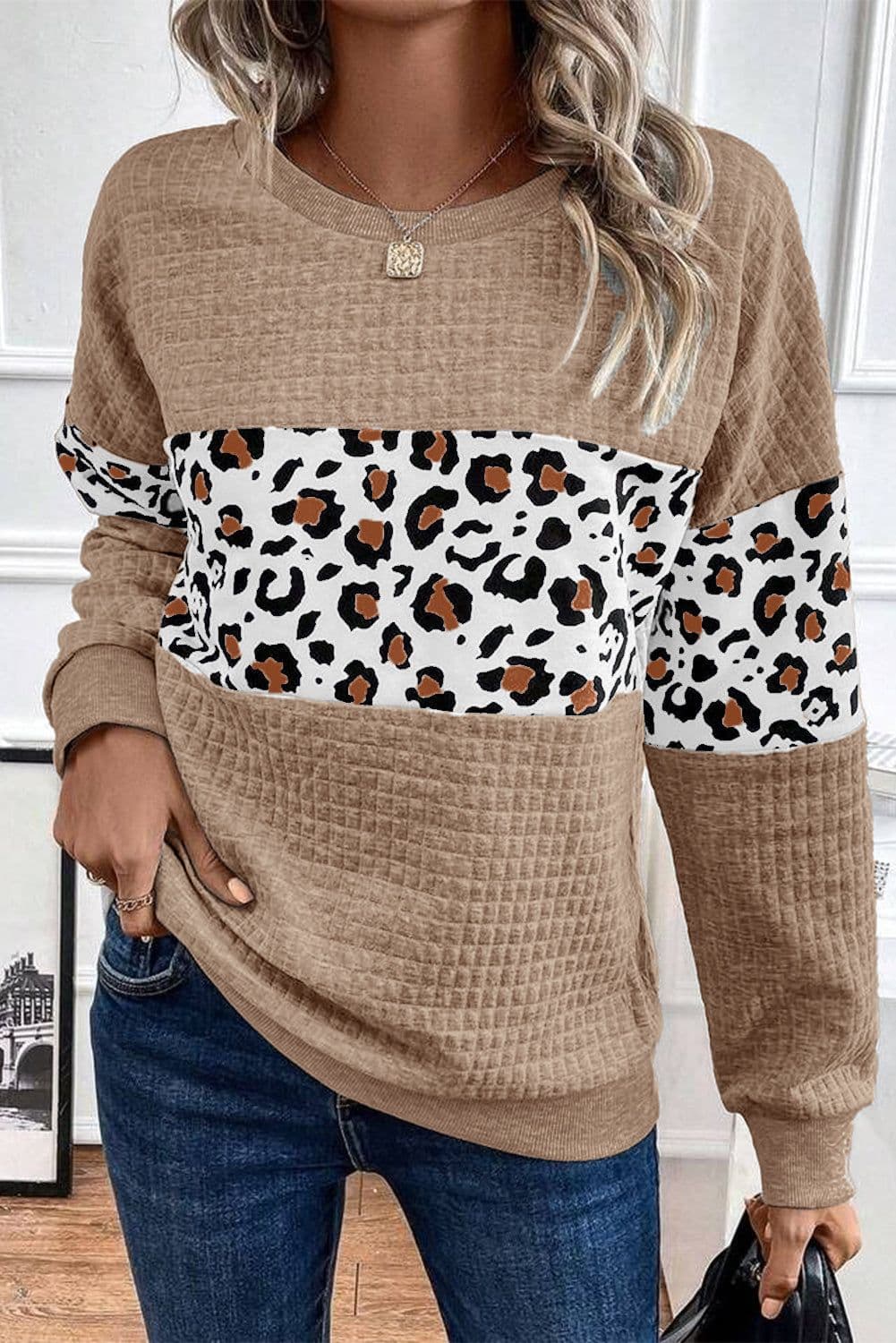 image-Parchment Leopard Quilted Sweatshirt Crew Neck