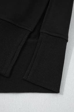 image-Black Solid Color Oversize Slit Sweatshirt Ribbed Leggings 2pcs Set