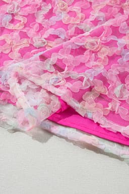image-Bonbon Flowery Mesh Puff Sleeve Blouse - V-Neck