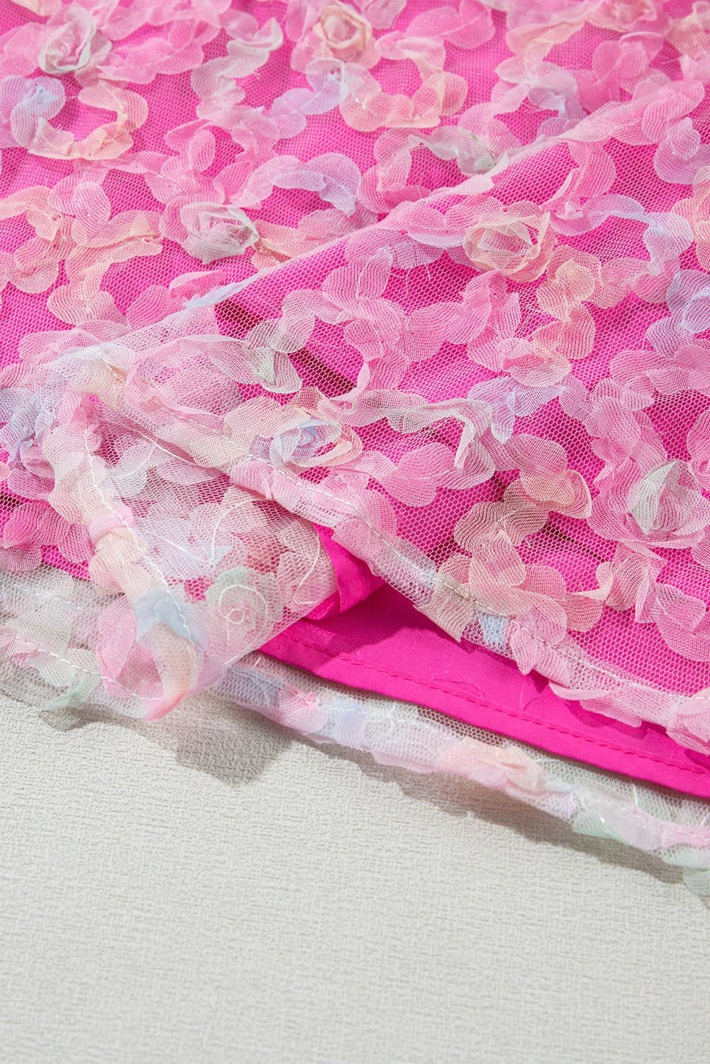 image-Bonbon Flowery Mesh Puff Sleeve Blouse - V-Neck