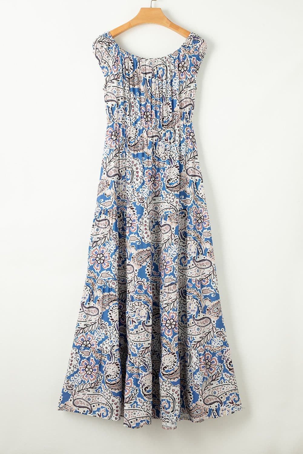 image-Blue Boho Paisley Print Off Shoulder Maxi Dress