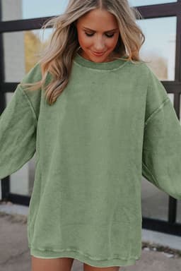 image-Strawberry Pink Ribbed Corded Oversized Sweatshirt