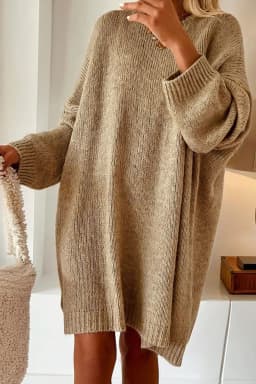 image-Pale Khaki Exposed Seam Drop Shoulder Oversize Sweater Mini Dress