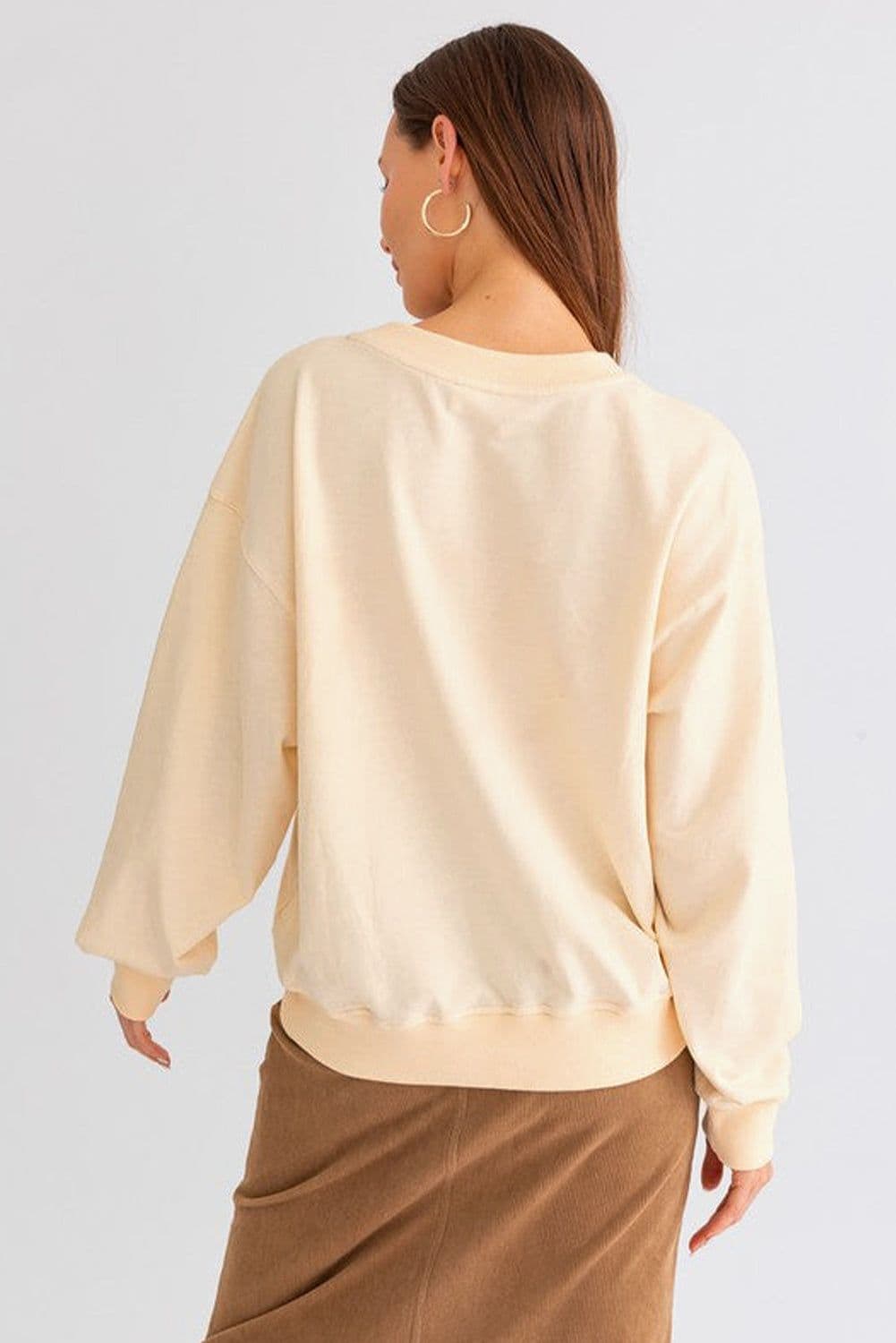 image-Apricot THANKS Chenille Embroidered Drop Shoulder Sweatshirt