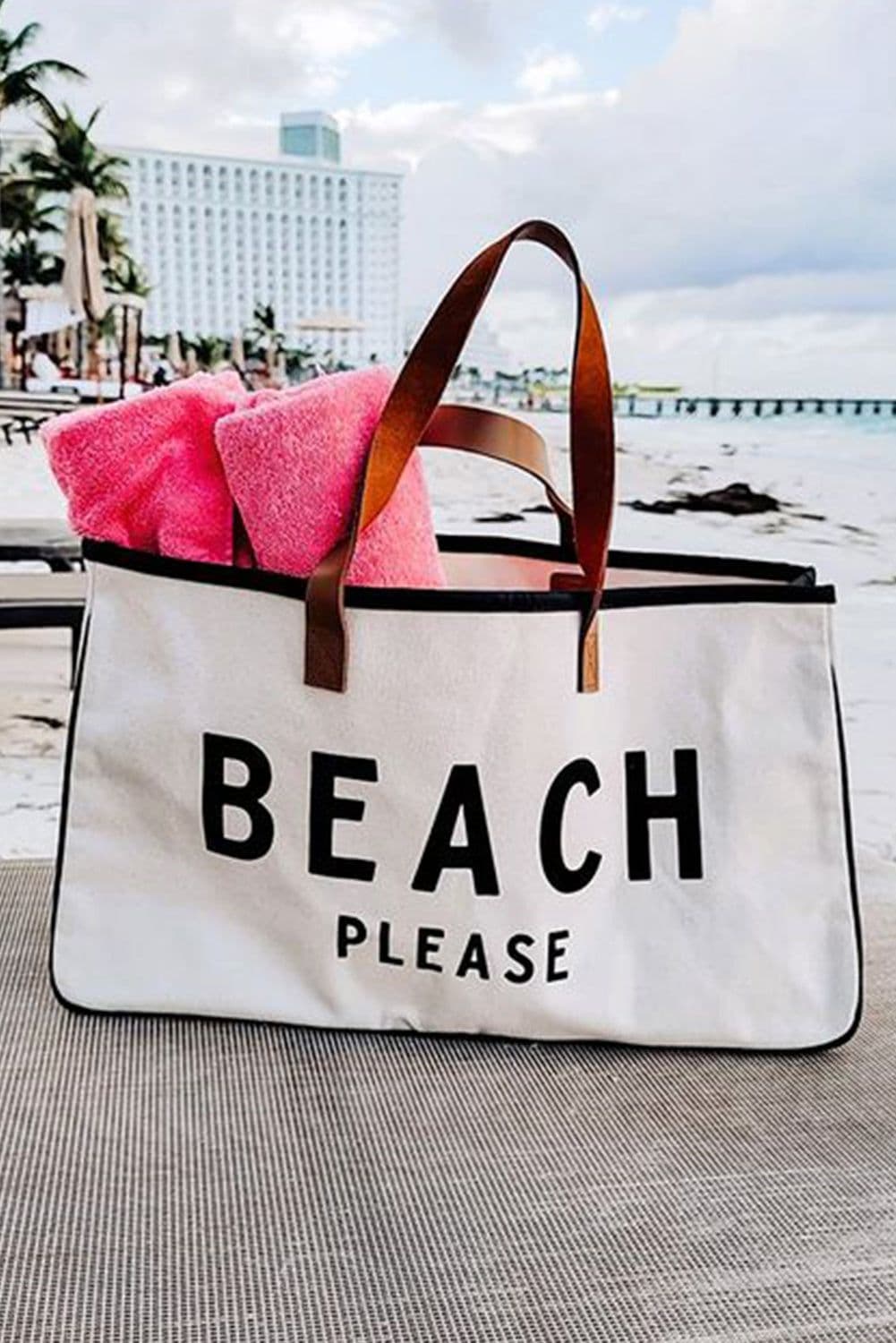 image-Beach Please Canvas Tote Bag - White Large 50cm