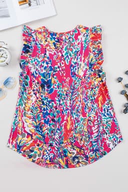image-Rose Floral Print Tank Top with Ruffles