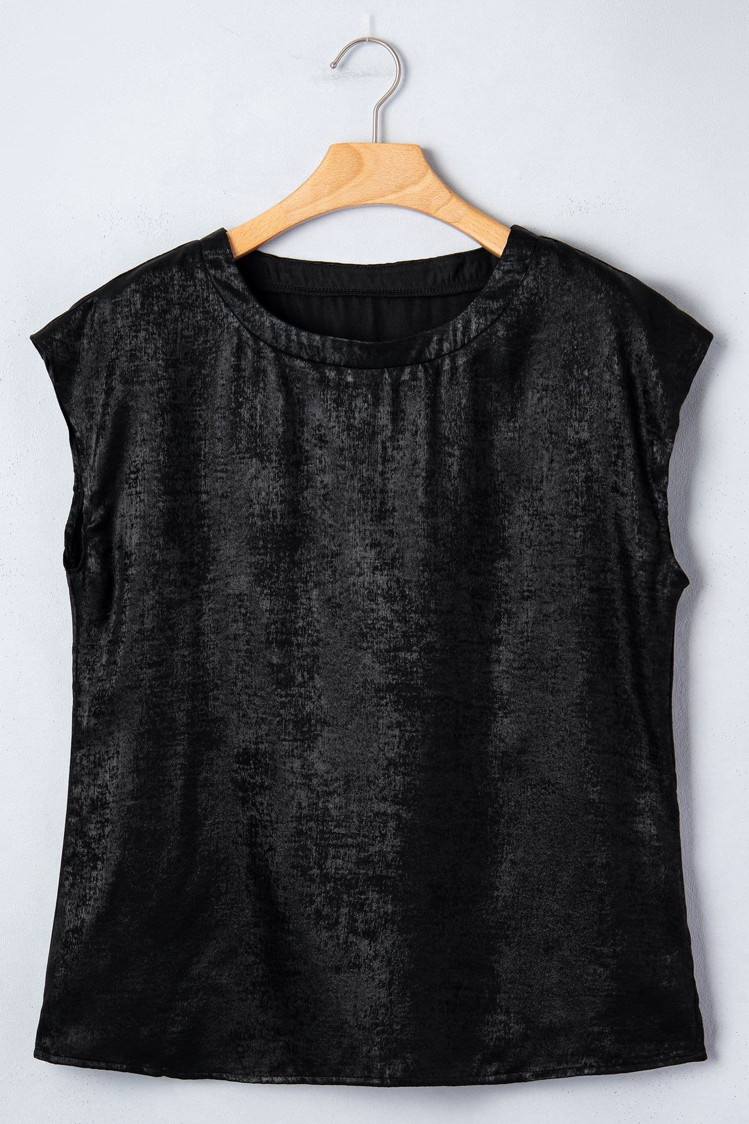 image-Black Metallic Round Neck Cap Sleeve Tee