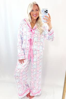 image-Pink Bow Wreath Christmas Pajama Set - Long Sleeve 2pc