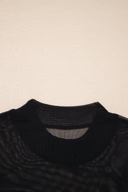 image-Black Sheer Mesh Patchwork Cap Sleeve T Shirt