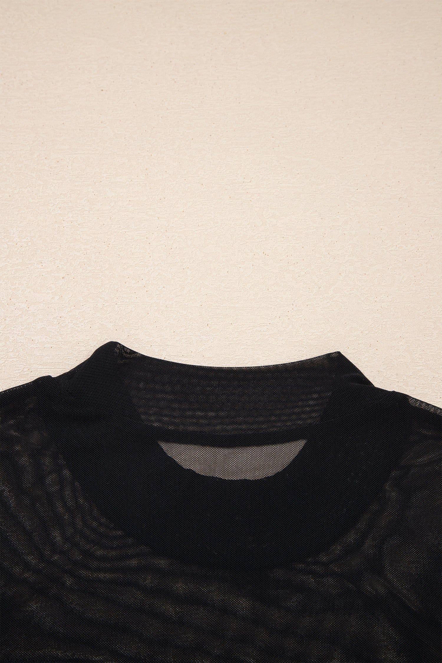 image-Black Sheer Mesh Patchwork Cap Sleeve T Shirt