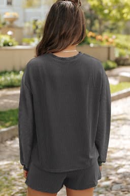 image-Mardi Gras Patched Long Sleeve Top & Shorts - Carbon Grey - Festive Fleur de Lis Design