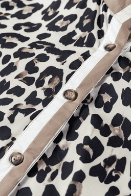 image-Multicolour Leopard Print Contrast Patchwork Cuffs Button Collared Top