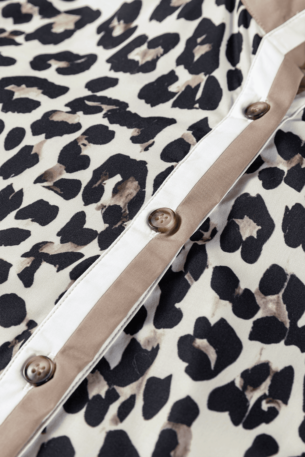 image-Multicolour Leopard Print Contrast Patchwork Cuffs Button Collared Top