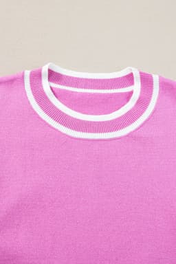 image-Bonbon Edge Piping Ruffled Sleeve Round Neck Knit Top