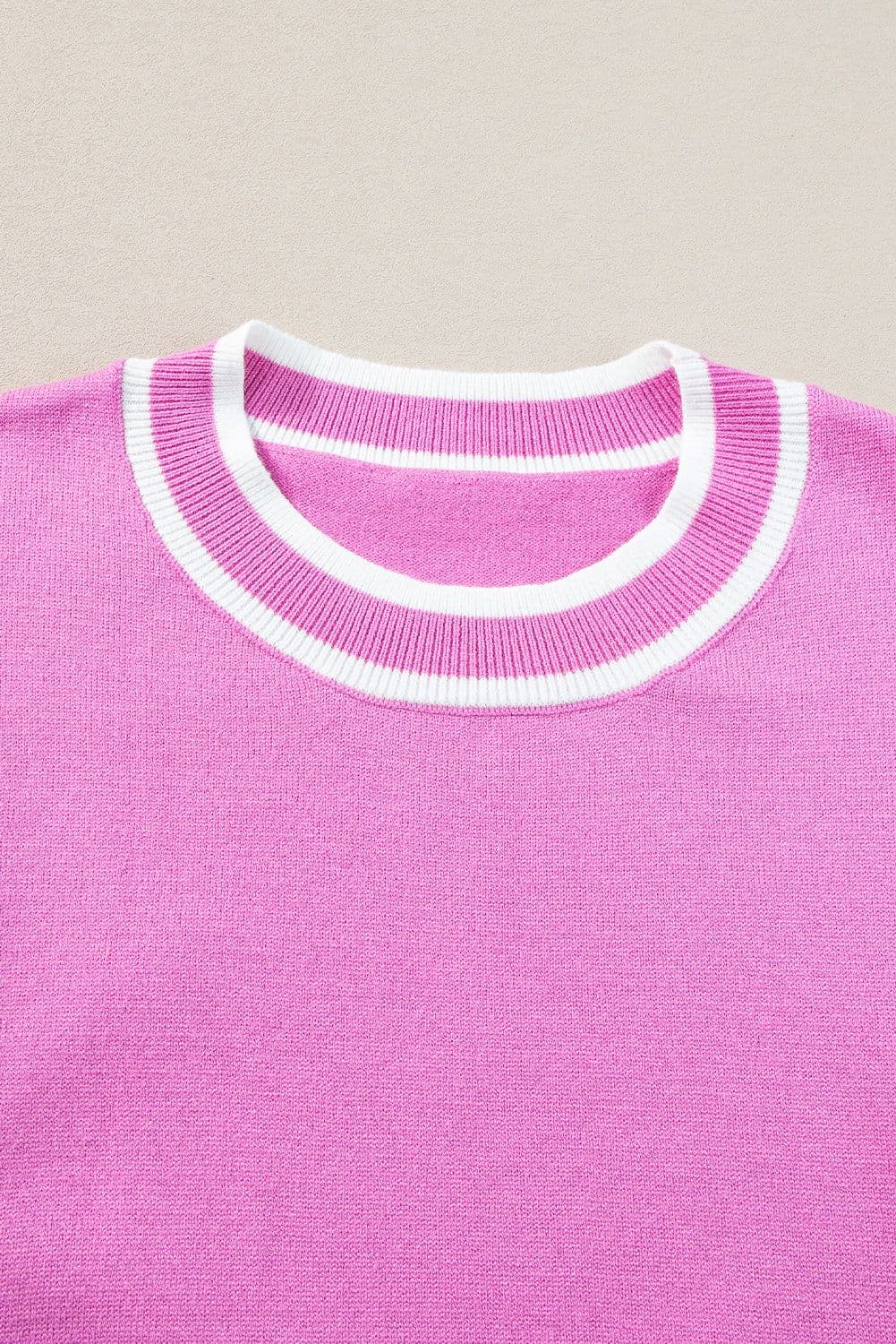 image-Bonbon Edge Piping Ruffled Sleeve Round Neck Knit Top