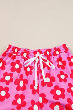 image-Green Flower Print Short Sleeve Pajamas Set