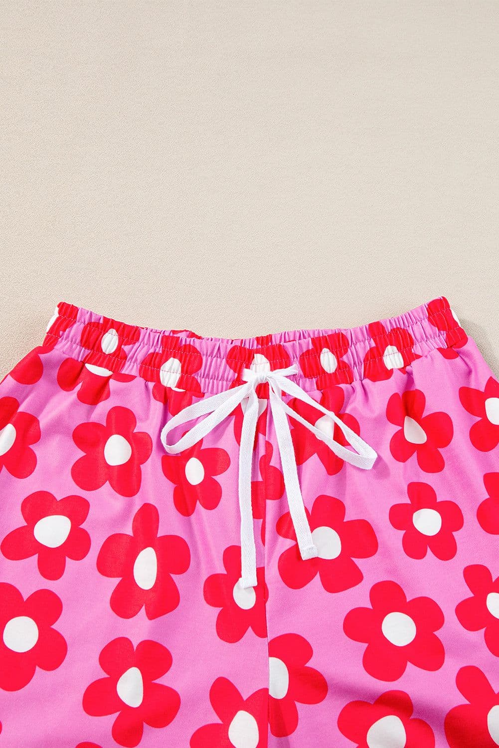 image-Green Flower Print Short Sleeve Pajamas Set