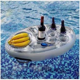 image-PVC Inflatable Drink Holder Cup Seat Porous Coaster Fruit Wine Mobile Phone Water Inflatable Ice Bed Swimming Pool Dinner Plate