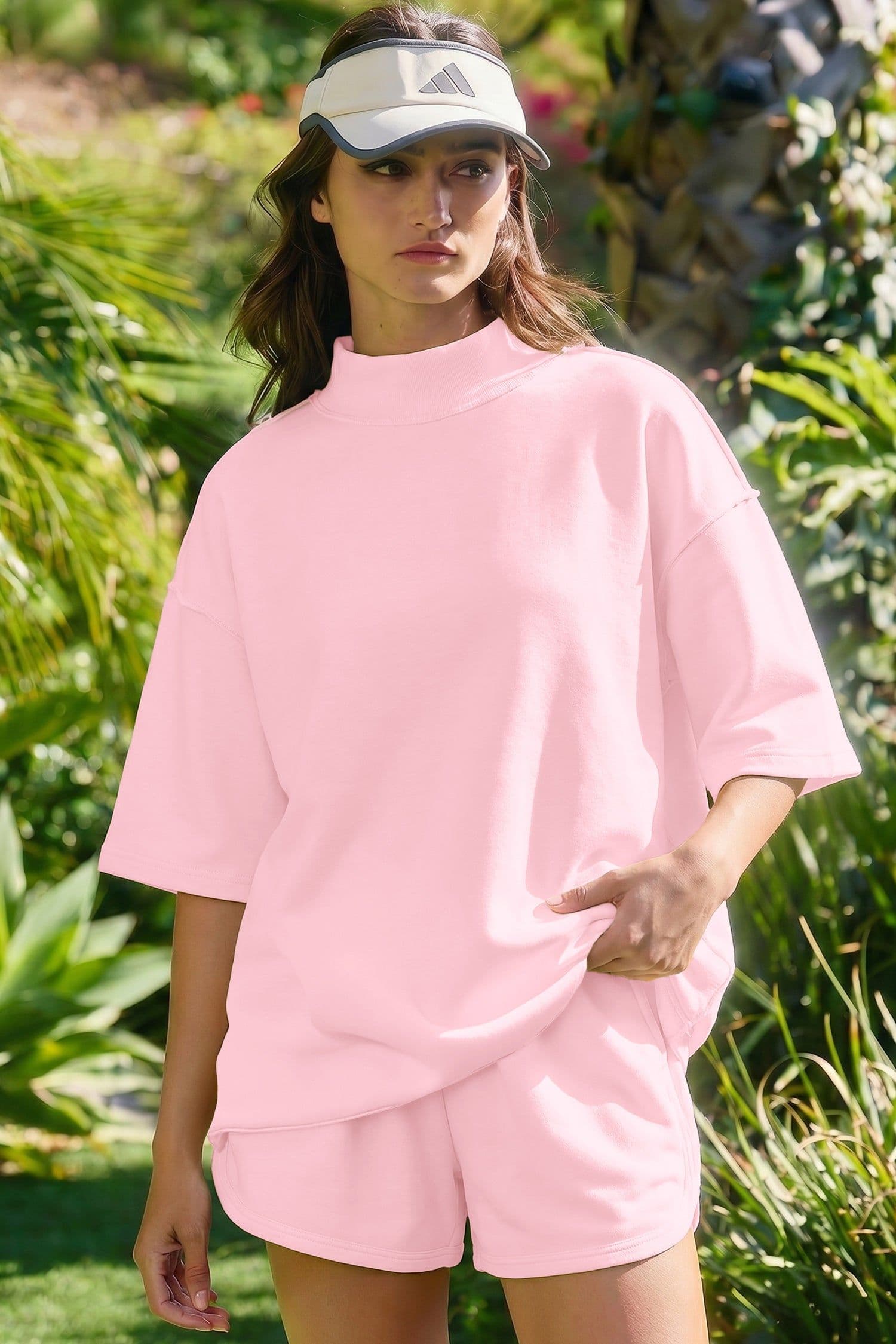 image-Yellow Cream Mock Neck Tee & Shorts 2pc Set
