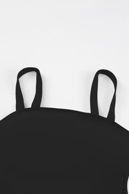 image-Black Solid Square Neck Sleeveless Tankini Swimsuit