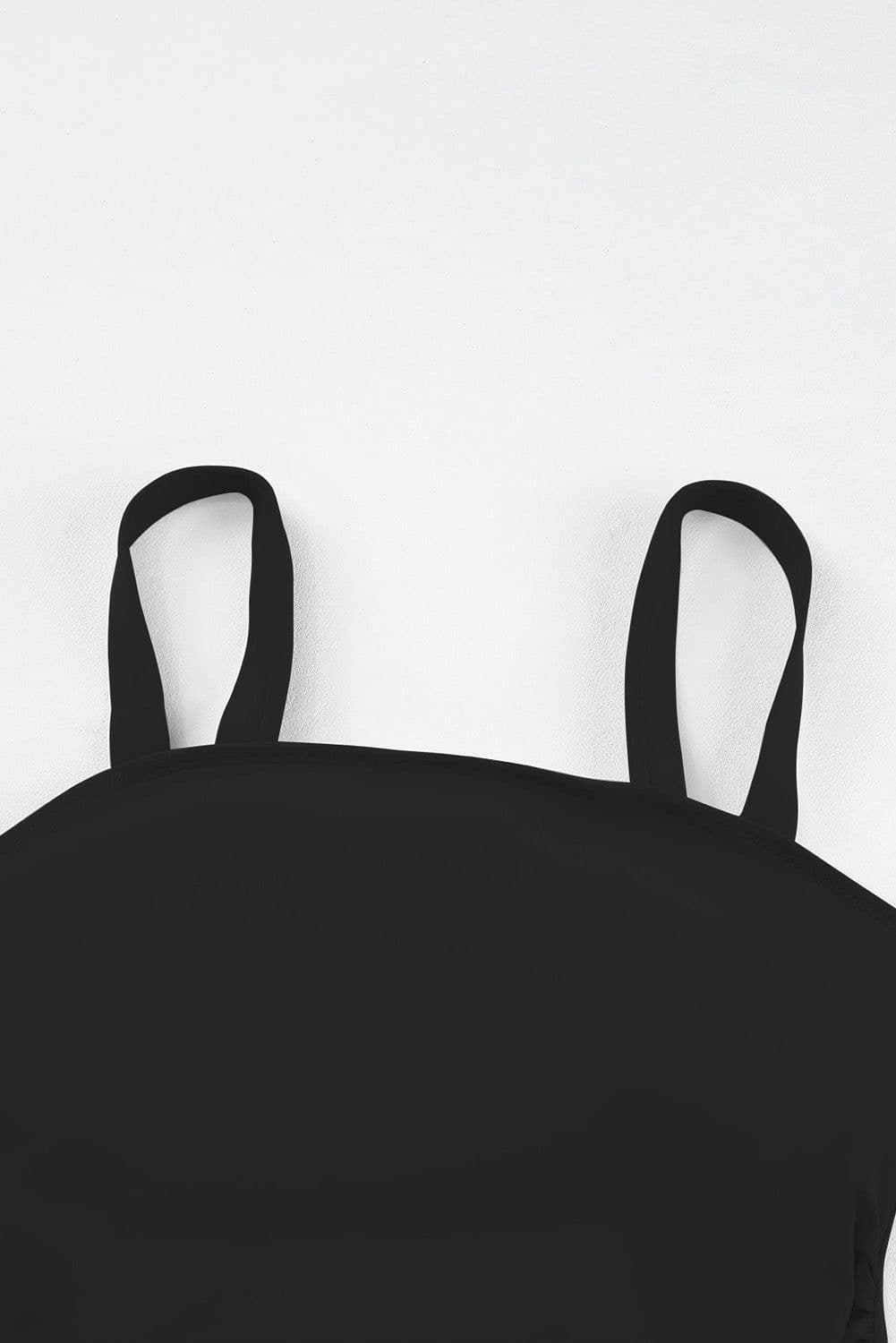 image-Black Solid Square Neck Sleeveless Tankini Swimsuit