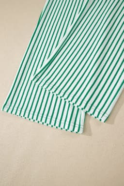 image-Khaki Stripe Crew Neck Tee Drawstring Waist Cropped Pants Set