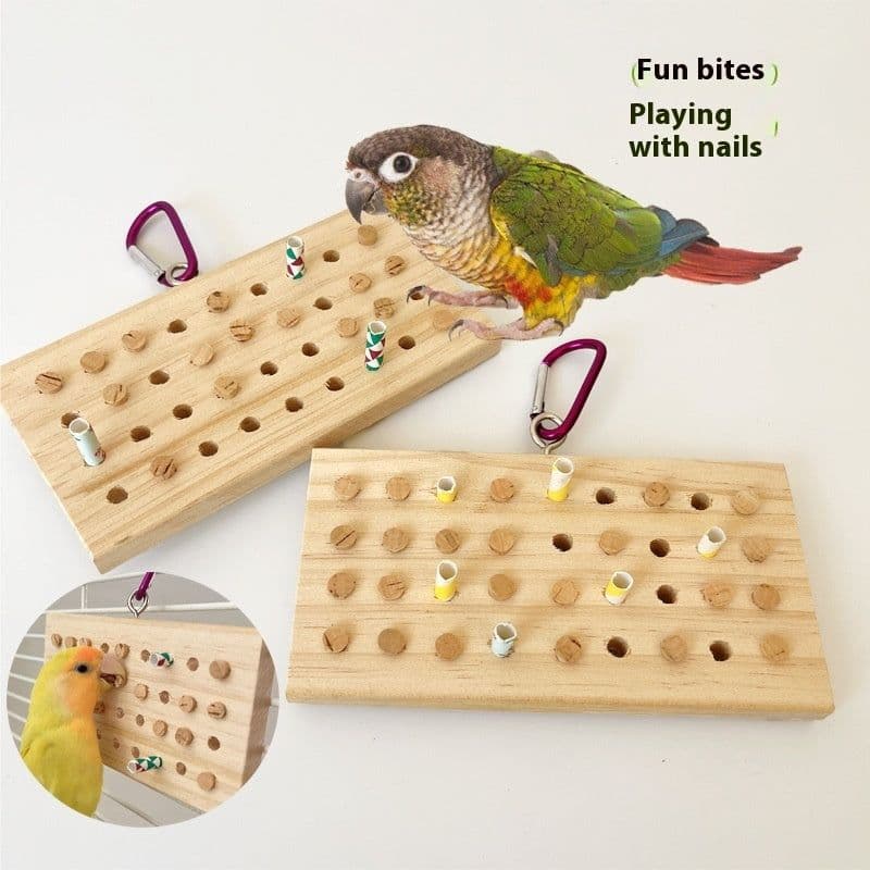 image-Parrot Toys Training Decompression Hanging Solid Wood Keyboard Toy