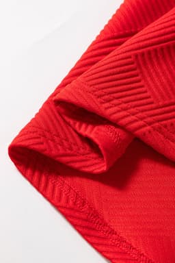 image-Fiery Red Textured Collared V Neck Puff Short Sleeve Shift Mini Dress