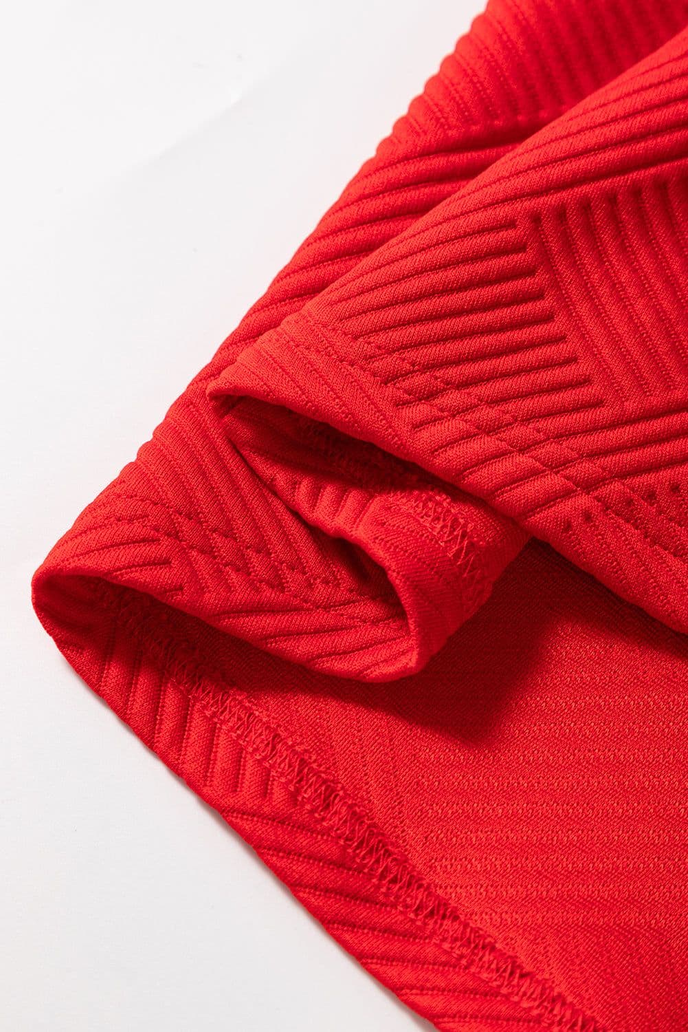 image-Fiery Red Textured Collared V Neck Puff Short Sleeve Shift Mini Dress
