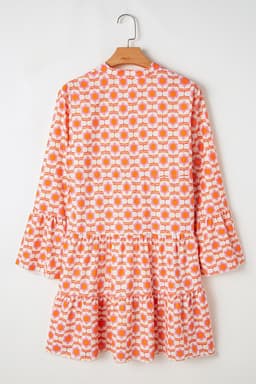 image-Floral Print Flounce Sleeve Mini Dress - Orange, Size S-XL