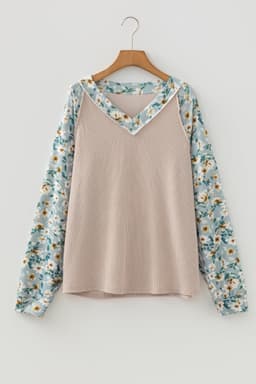 image-Parchment Twist Ribbed Floral Patchwork Top