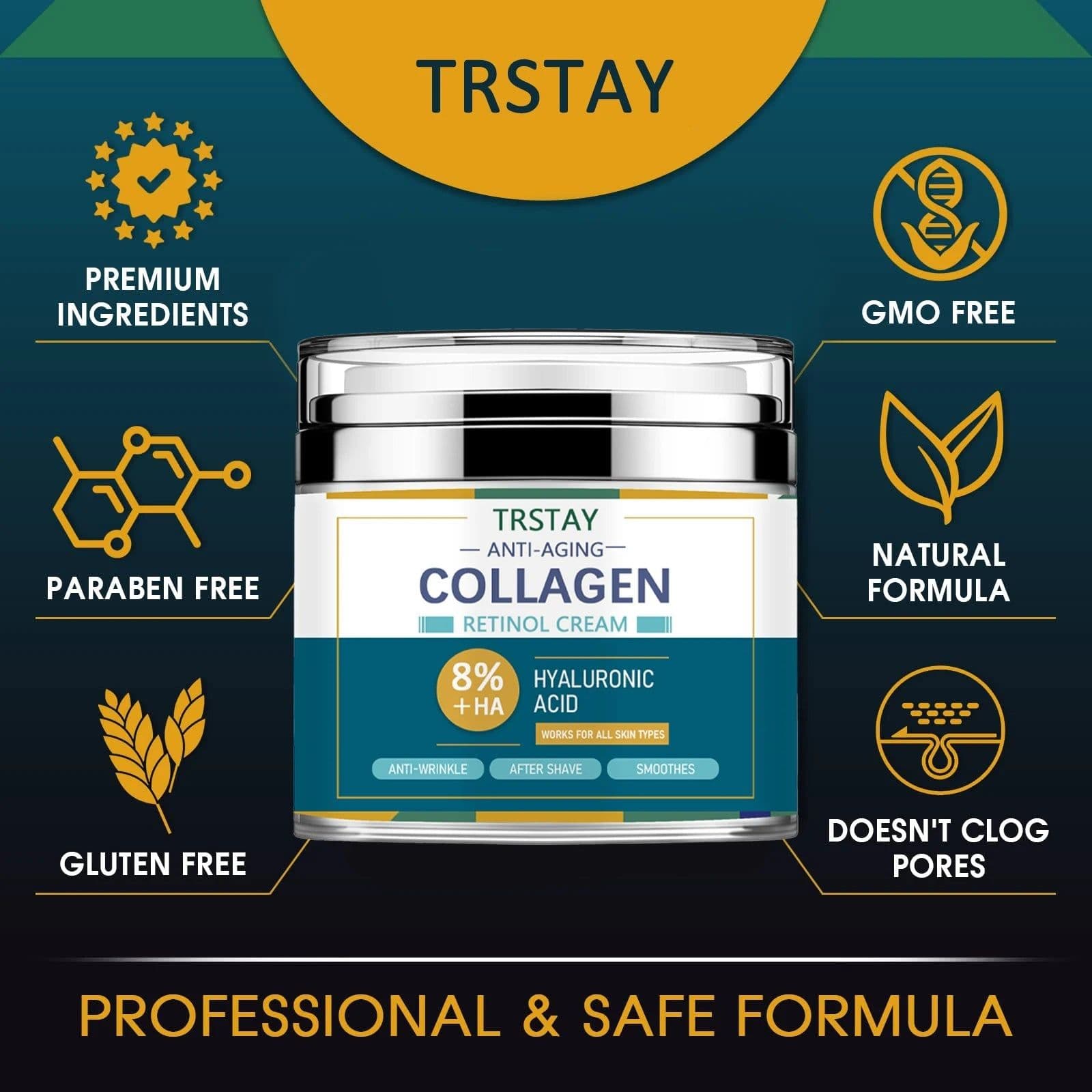 image-Mens Face Cream Moisturizer with 8% Hyaluronic Acid Collagen,one or two pumps is enough to dab on cheeks,forehead,and chin and g