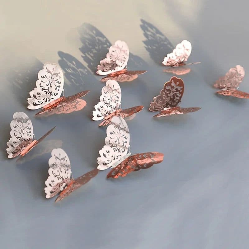 image-12Pcs/Set Hollow 3D Butterfly Wall Stickers For Wedding Decoration Living Room Window Home Decor Gold Silver Butterflies Decals
