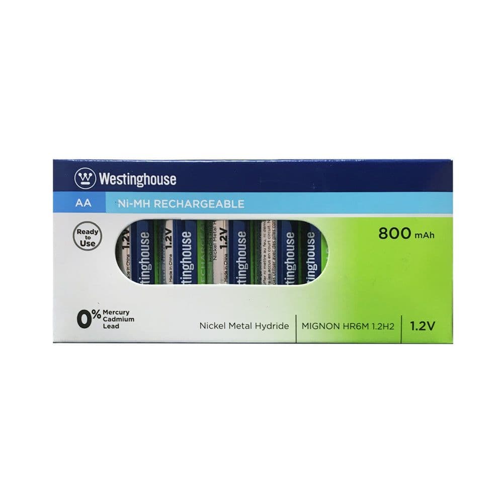 image-Westinghouse Rechargeable NiMh AA 800mAh Cardboard Box of 8