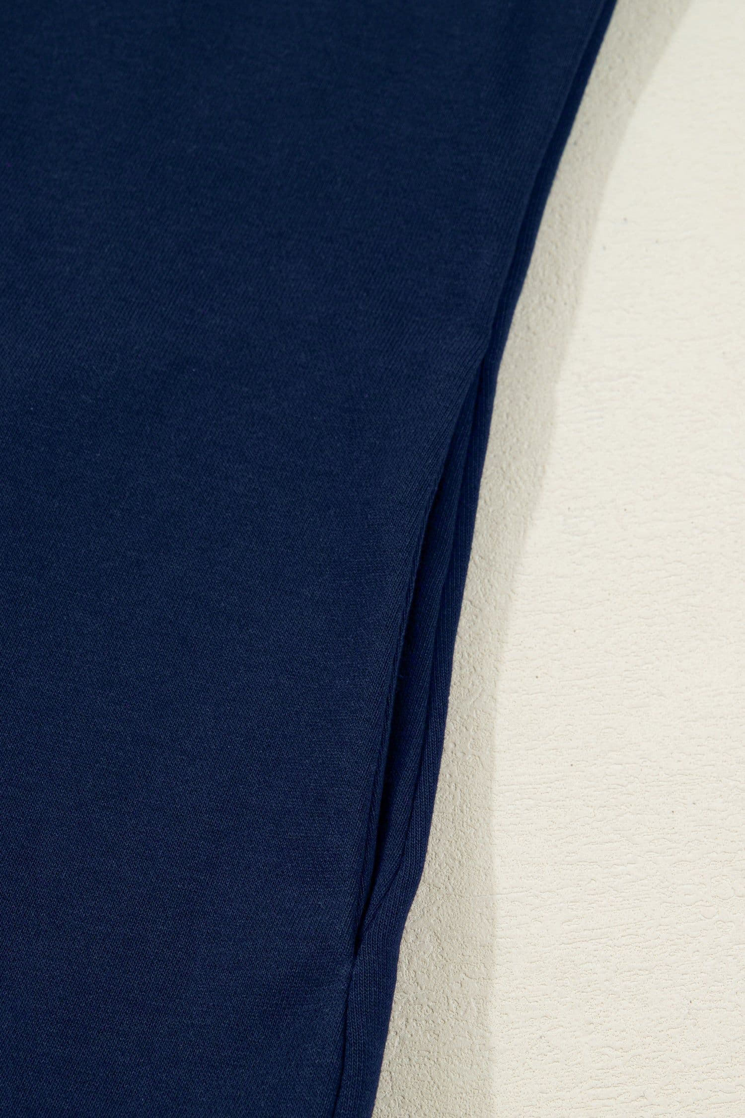 image-Navy Blue Contrast Striped Cuffs Polo Collar Patchwork Long Sleeve Ruffle Hem Mini Dress