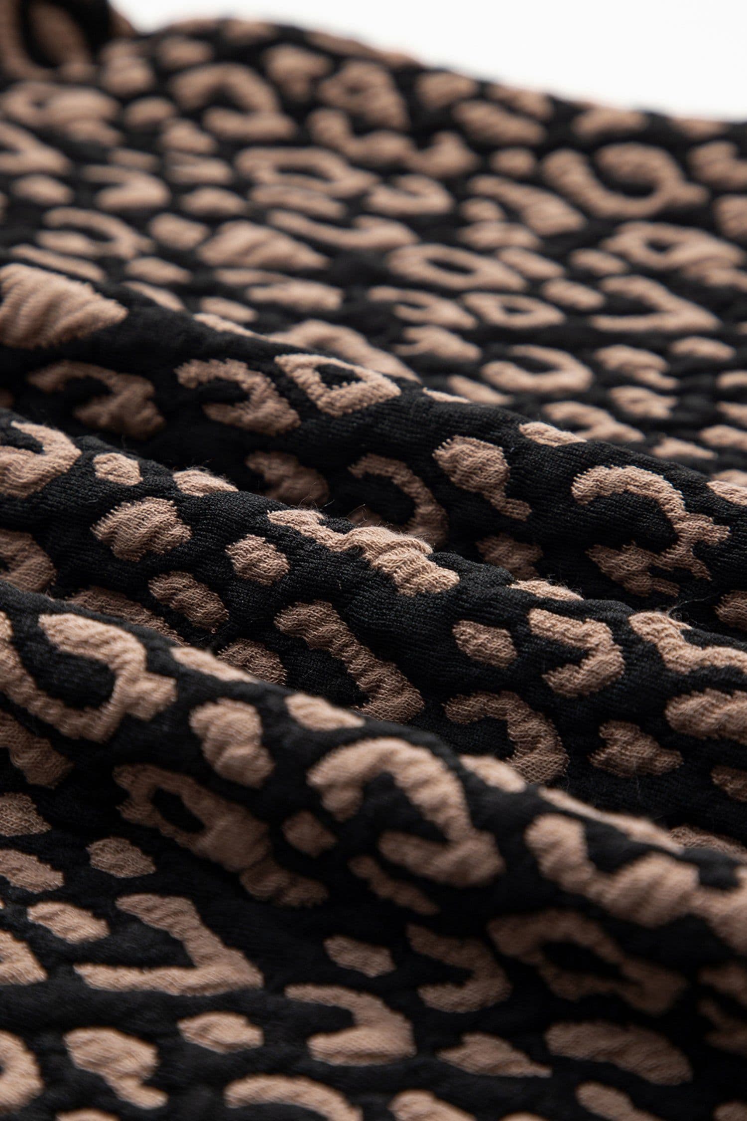 image-Black Leopard Print Puffy Bracelet Sleeve Top