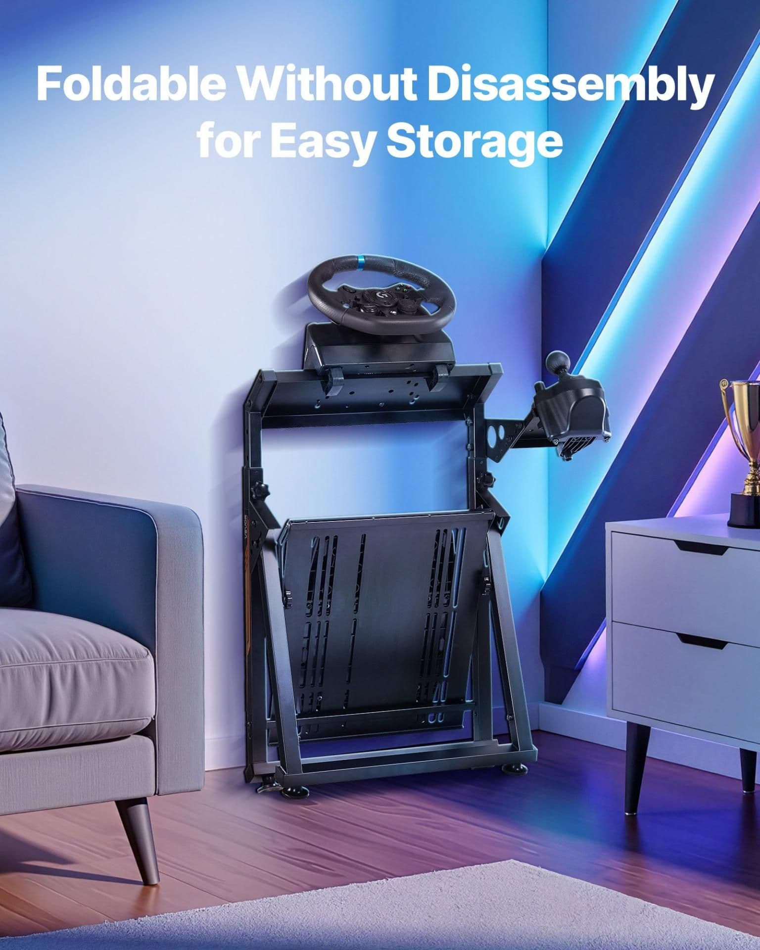 image-VEVOR Racing Wheel Stand - Foldable Carbon Steel Simulator Stand