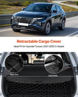 image-VEVOR Retractable Cargo Cover, Upgraded Carbon Fiber Texture Trunk Cover, Anti-Peeping Luggage Privacy Shield, Easy Installation Security Shade with Cargo Net, for Hyundai Tucson 2021-2025 5-Seater