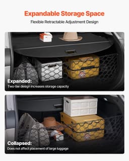 image-VEVOR Retractable Cargo Cover, Upgraded Carbon Fiber Texture Trunk Cover, Anti-Peeping Luggage Privacy Shield, Easy Installation Security Shade with Cargo Net, for Hyundai Tucson 2021-2025 5-Seater