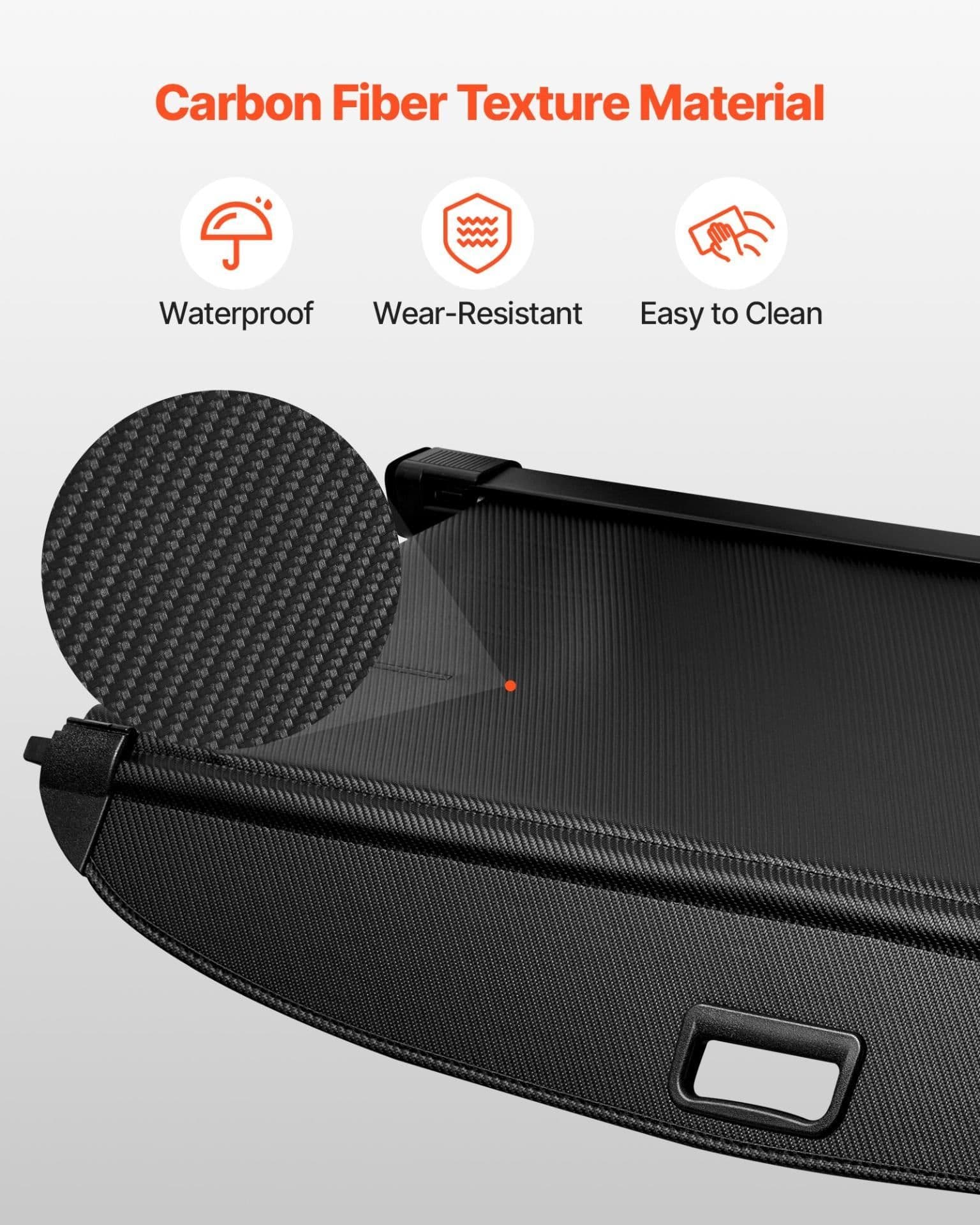 image-VEVOR Retractable Cargo Cover, Upgraded Carbon Fiber Texture Trunk Cover, Anti-Peeping Luggage Privacy Shield, Easy Installation Security Shade with Cargo Net, for Hyundai Tucson 2021-2025 5-Seater