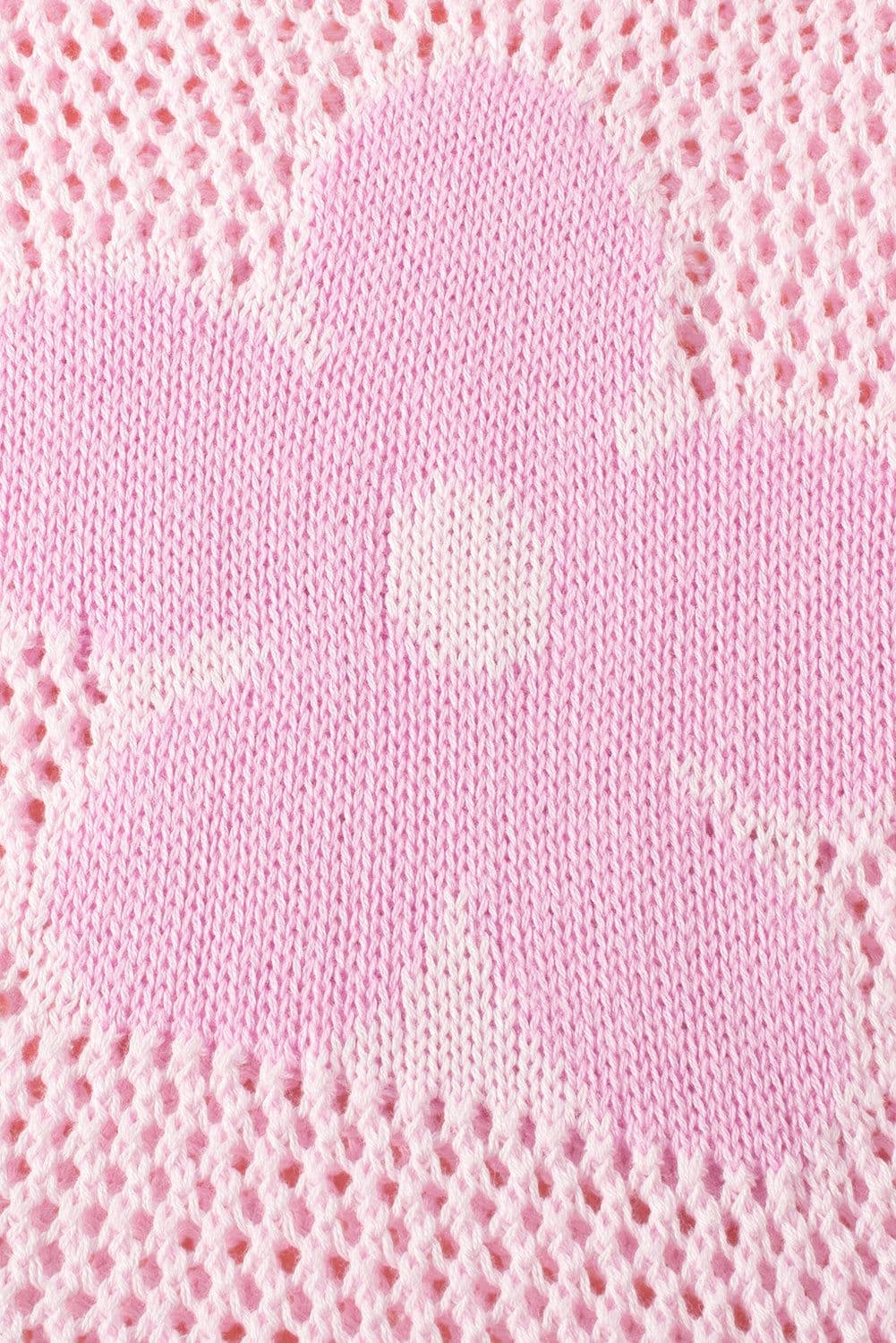 image-Light Pink Hollowed Knit Drop Shoulder Sweater - Chic & Feminine